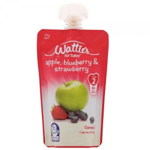 【超市专柜】Watties 婴儿辅食 苹果&蓝莓&草莓口味 120g （6个月以上）